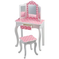Masuta de toaleta copii cu 3 oglinzi, sertar si scaun Roz-Alb - Vanity Table and Stool  Masuta de toaleta copii cu 3 oglinzi, sertar si scaun Roz-Alb - Vanity Table and Stool